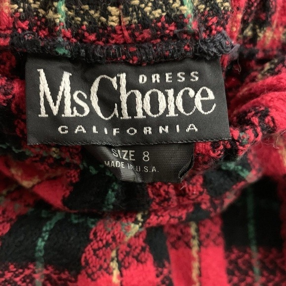 Ms Choice Womens Vintage Pencil Skirt Size 8 Red Black Plaid Woven 90s Pull On - Picture 5 of 9